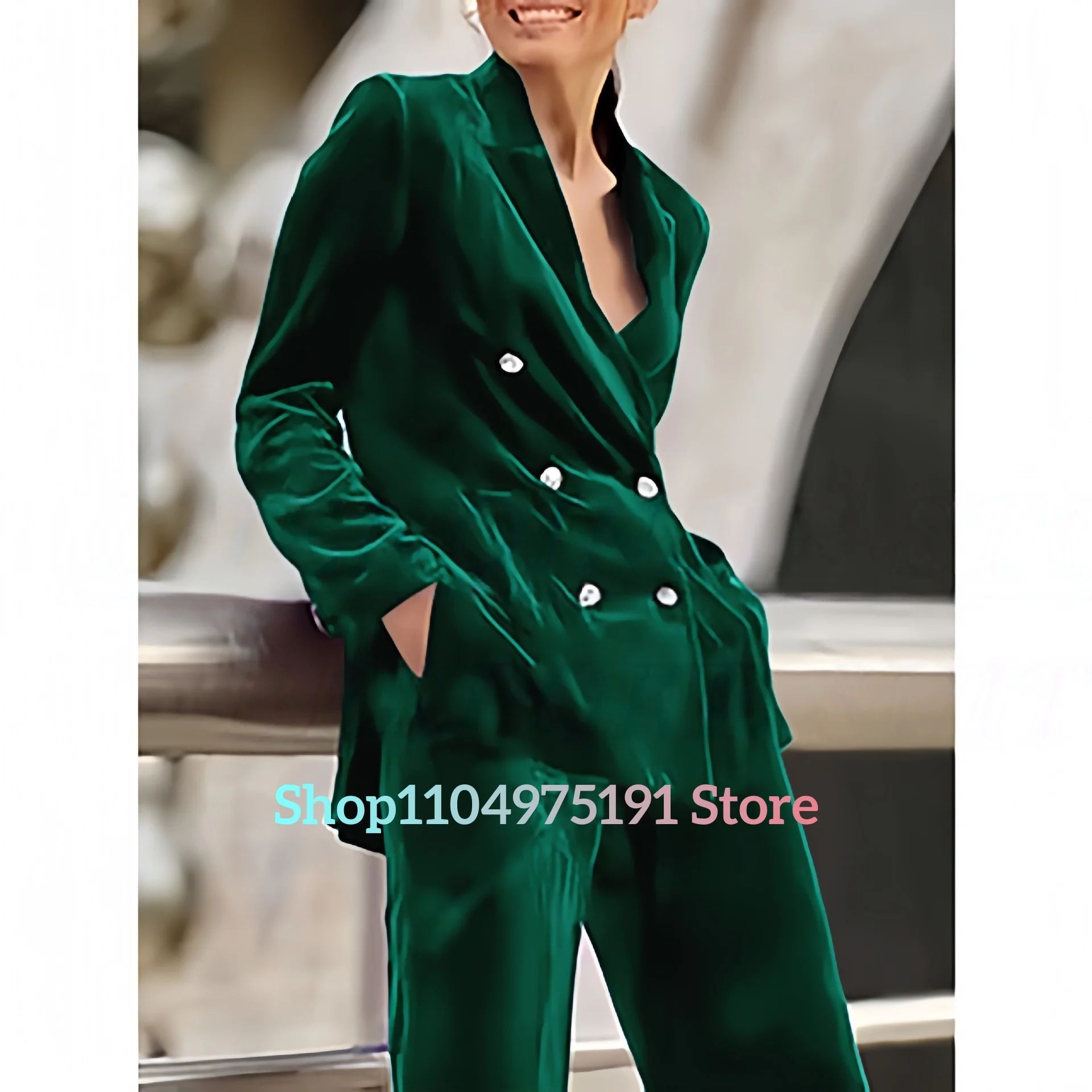 Dames fluwelen blazerset met dubbele rij knopen Retro elegante losse casual mode jas en broek tweedelige set. Beroemdheidsjurken.