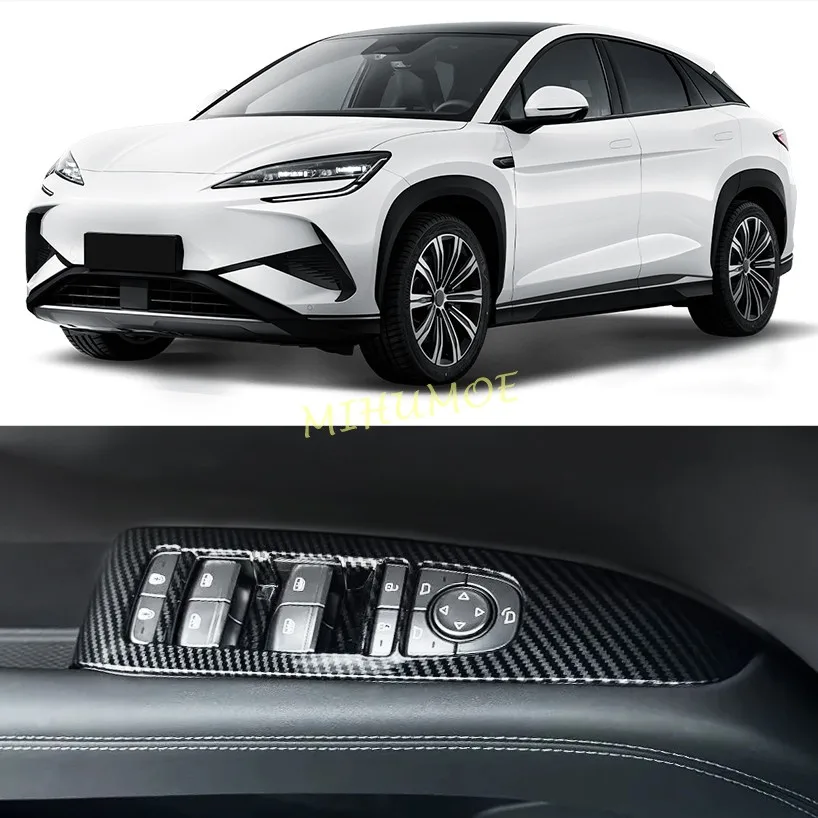For BYD Sealion 7 Sea Lion 07 EV 2024 2025 2026 ABS Carbon Fiber Car Door Armrest Window Switch Button Lift Panel Cover Frame