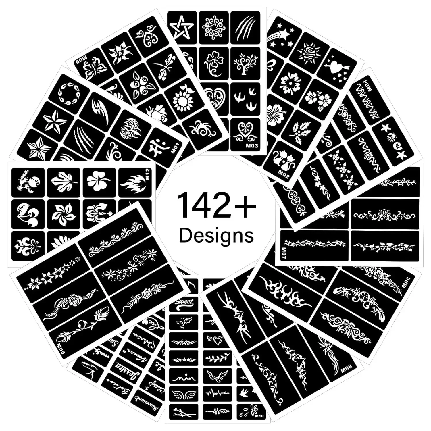 Narkasy 20/10/5/3 Sheets Tattoo Stencils Stickers Various Pattern Tattoo Sticker Mixed Designs Tattoo Stencils Woman Randomly