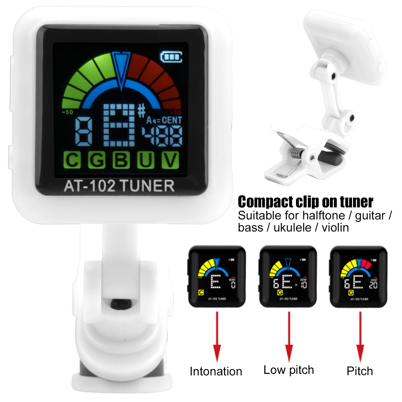 Guitar Clipon Tuner USB Rechargeable Builtin Battery Violin Ukulele AT102 Guitar Clip on Tuner Violin Tuner Ukulele Tuner