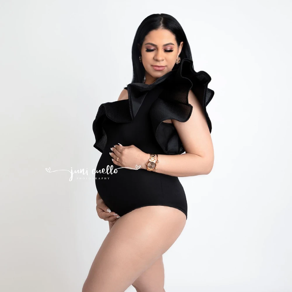 Slope Shoulder Maternity Photo Shoot Bodysuit Sexy Pregnancy Photogrpahy Bodysuits