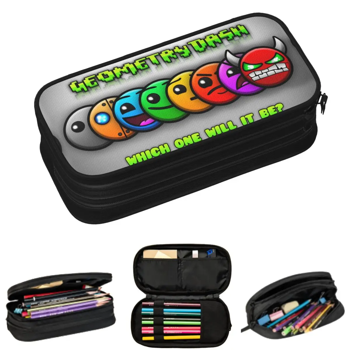 Video Game Geometry Dash Pencil Cases for Student Gifts Pen Box Pencil Bag Large Storage Pencil Pouch