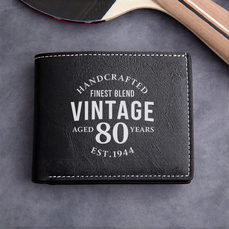 VINTAGE 80 YEARS HANDCRAFTED PU LEATHER WALLET FINEST BLEND EST 1944 PREMIUM DURABLE LIGHTWEIGHT MEN'S BIFOLD DESIGN