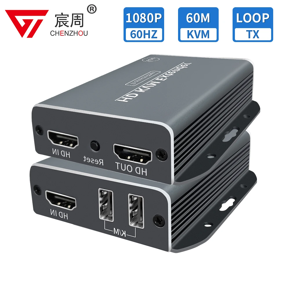 Transmissor de Vídeo HD e Receptor, 1080P, 60m, USB, KVM, Extensor Ethernet, Rj45 Display para Dahua, Haikang, NVR, Câmera, Laptop, PC, HDTV