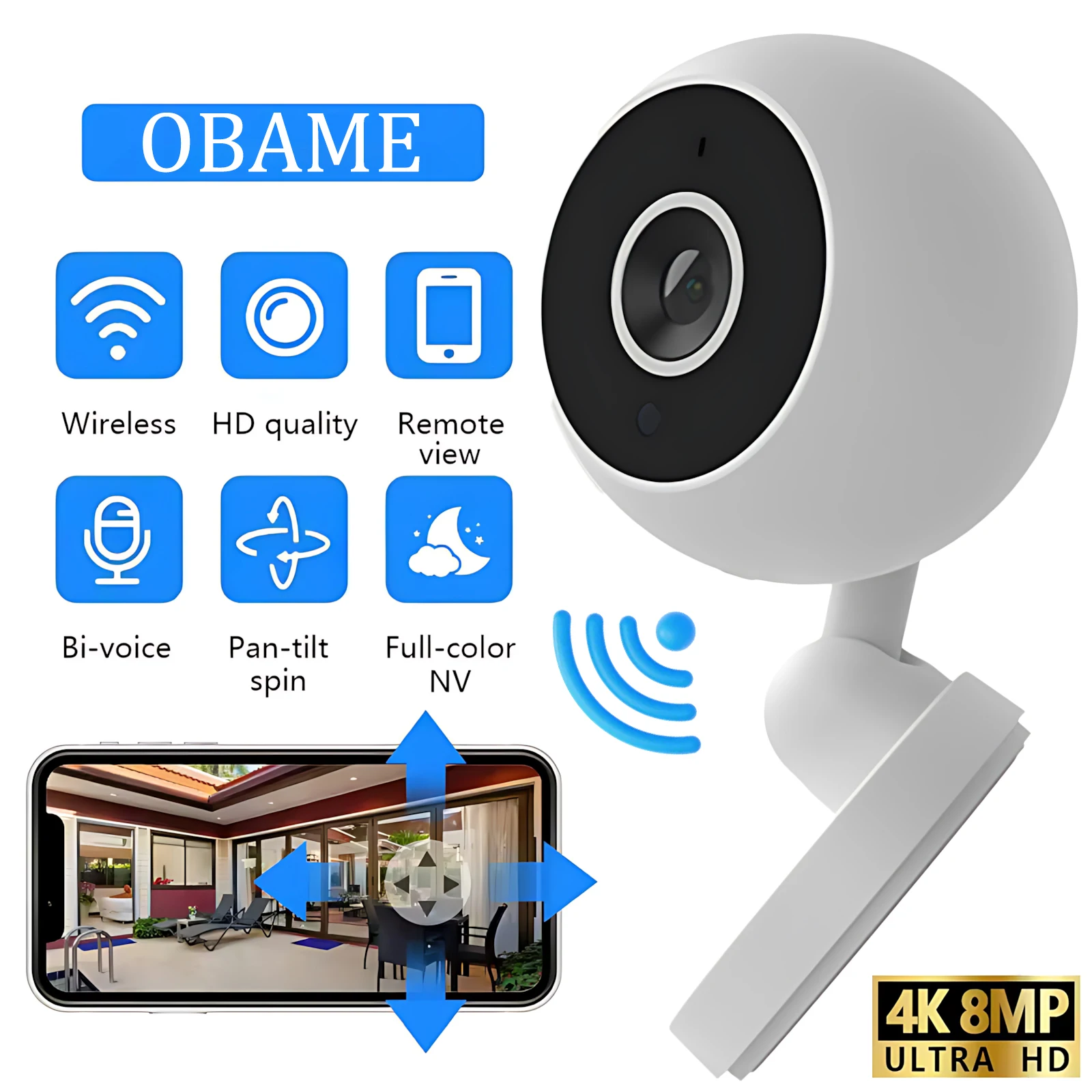 

Новая умная домашняя камера безопасности 4K 1080HD с Wi-Fi, 2MP HD, оповещения о приложении в реальном времени, двустороннее аудио с отслеживанием движения для детей и домашних животных