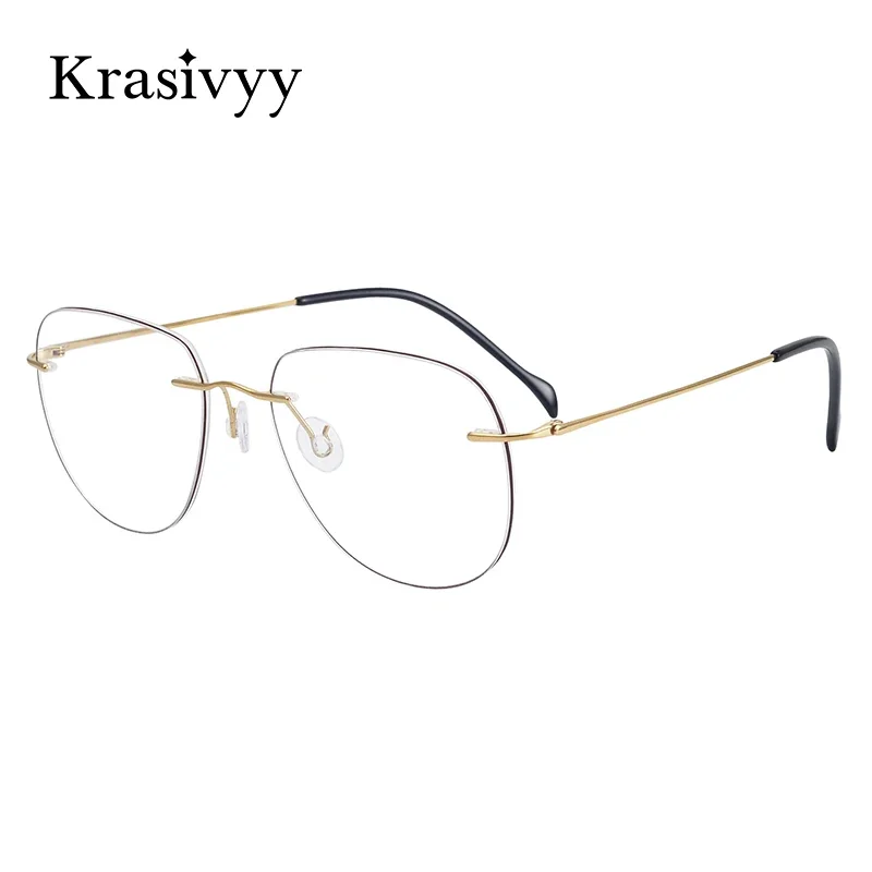 Krasivyy 2025 New Rimless Pilot Eyewear Men Ultralight Optical Prescription Eyeglasses Women Pure Titanium Myopia Glasses Frame