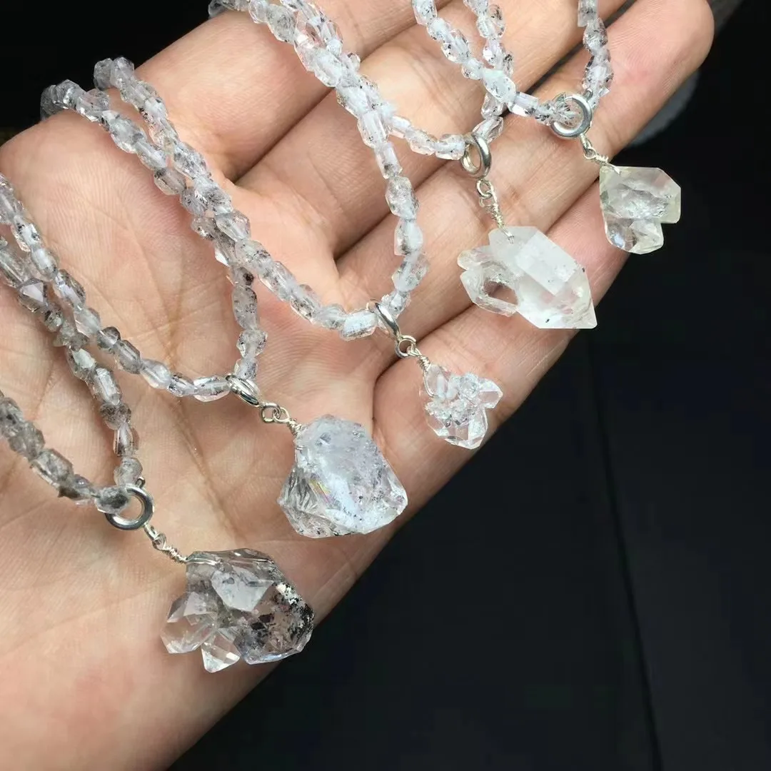 Unit One Piece Good Quality Natural Cluster Herkimer Diamond Crystal Healing Herkimer Diamond Bead Chain Pendant