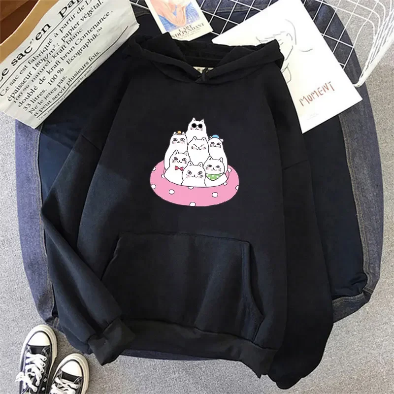 

Cute Cat SET Print Hoodies for Man Casual Street Wear Spring Long Sleeve Sweaters Loose Pullover Tops