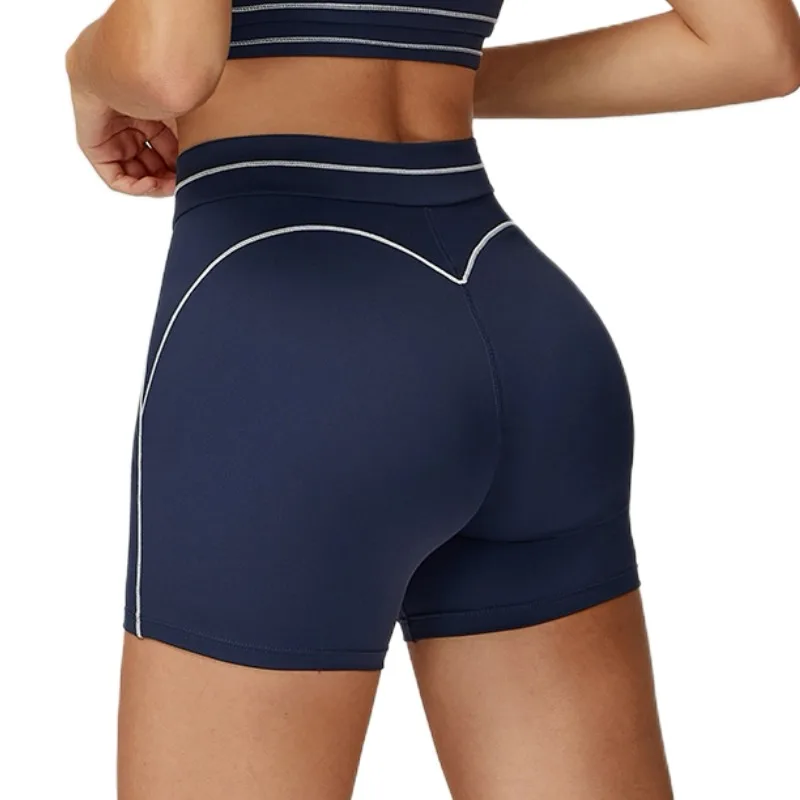 

High Waisted Sports Shorts with Folded Waist and Contrasting Head, Yoga Shorts, Outdoor Running and Fitness Shorts