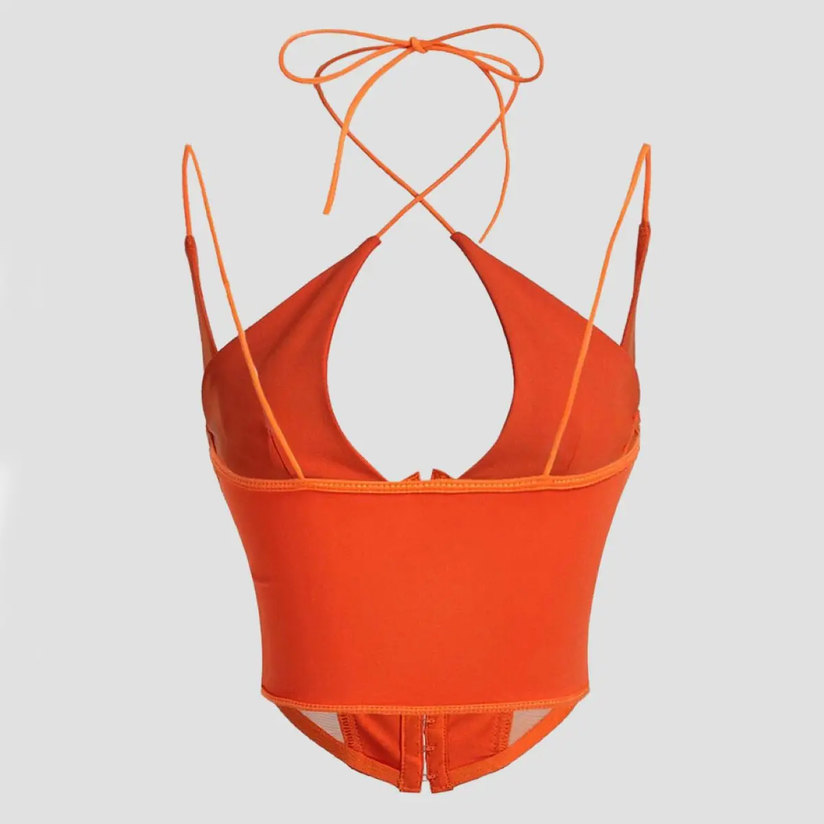 Halter Cross Strap Crop Top Women, Sexy Spaghetti Strap Mesh See Through Bustier, Y2K Streetwear Sleeveless Club Camisole Top view 2