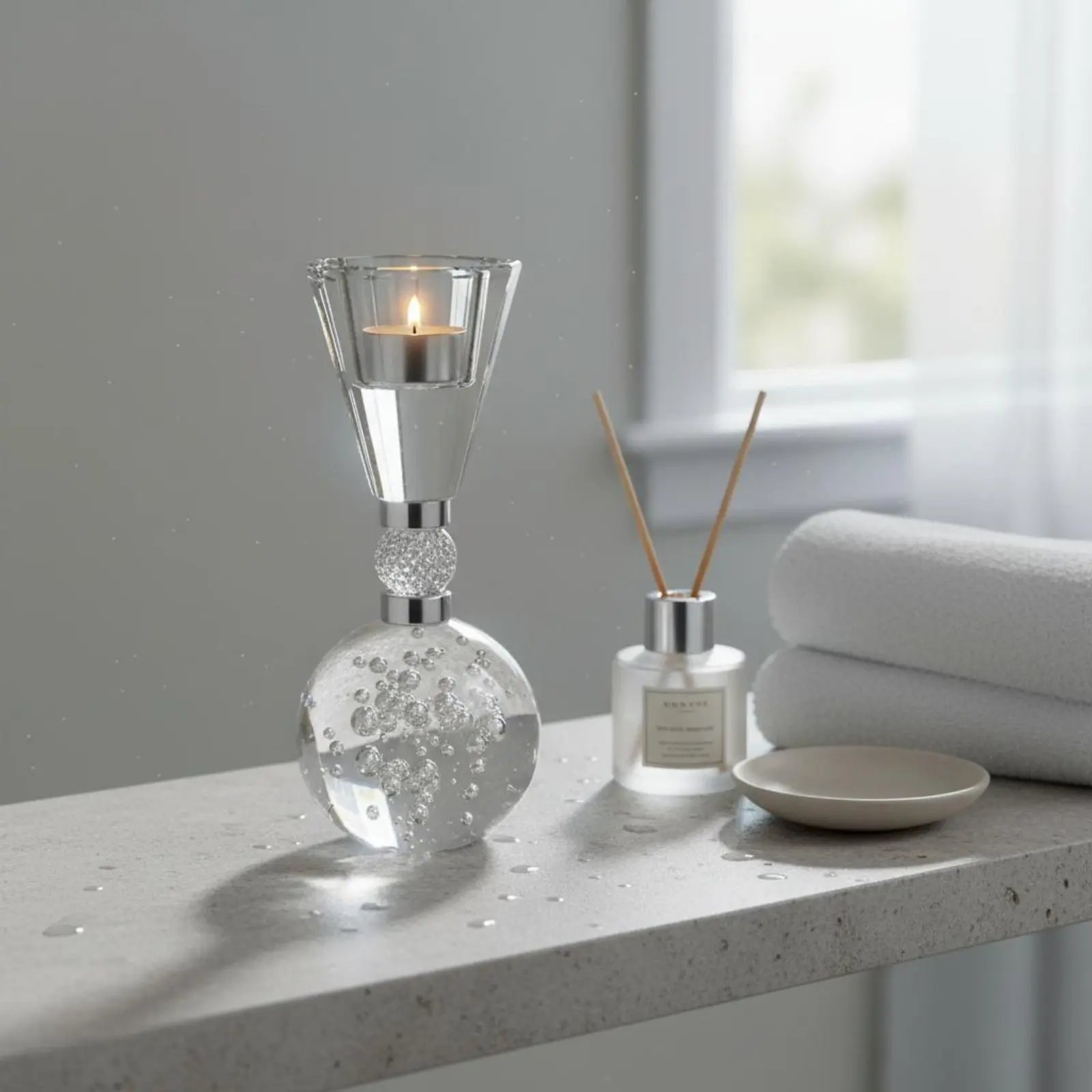 Crystal Candle Holder Bright Luxury Spherical Base Candle Holder Crystal Bead Candlestick Creative Design for Bedroom view 4