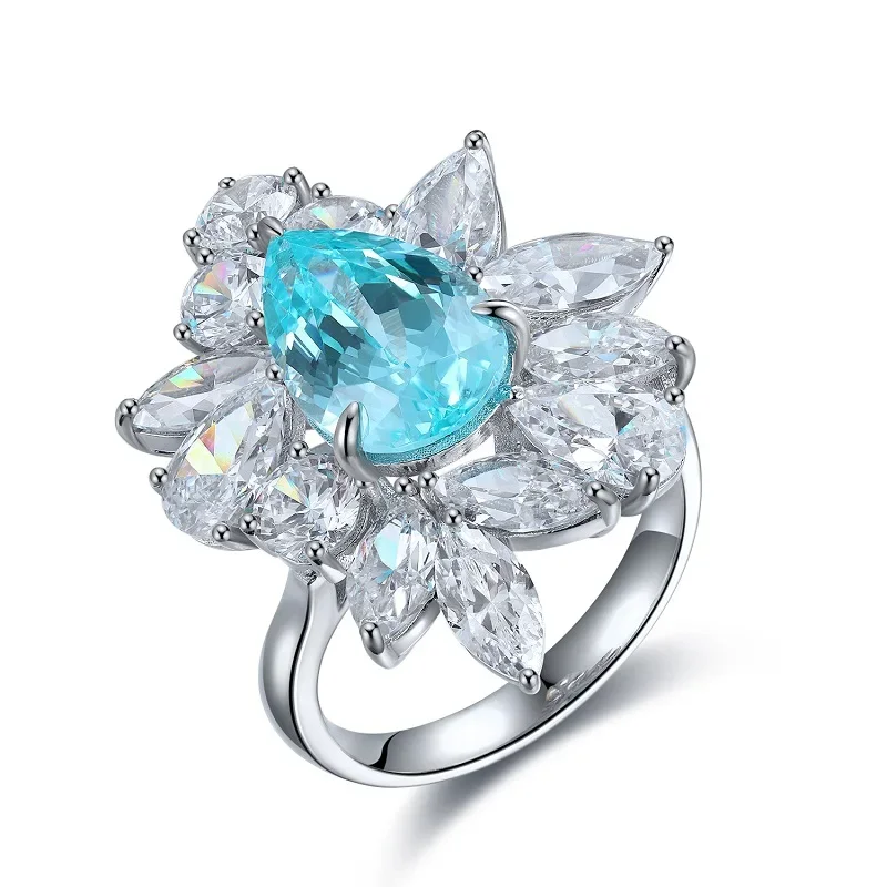 

Pirmiana New Popular 5.33ct Pear Shape Lab Grown Paraiba Ring S925 Silver Engagementring for Women