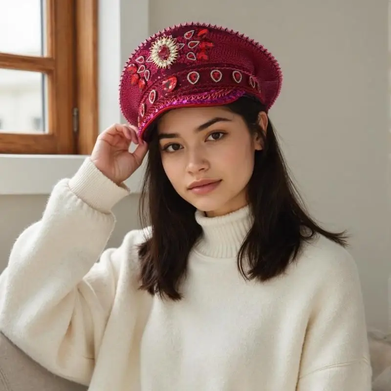 قبعة كابتن بأحجار الراين الملونة مقاس 31BB مرصعة بأحجار الراين للنساء للحفلات والمهرجانات والعروس #5