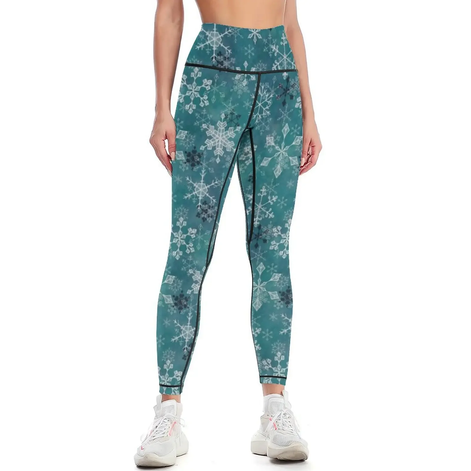 

Snowflake Crystals in Teal Leggings Female legging pants Legging sport Womens Leggings