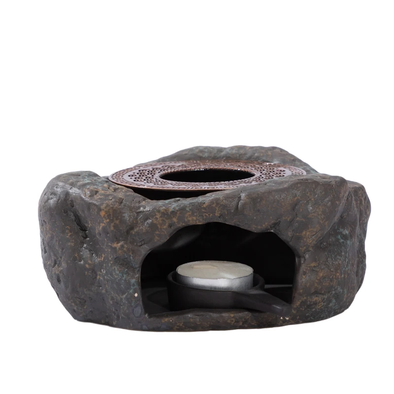 Candle warm tea base coarse pottery Kung Fu tea set retro style stone warm tea set household heating copper pad