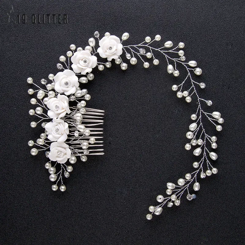 Braut Hochzeit Kristall Braut Haarschmuck Perle Blume Stirnband handgemachte Haarband Perlen Dekoration Haarkamm für Frauen