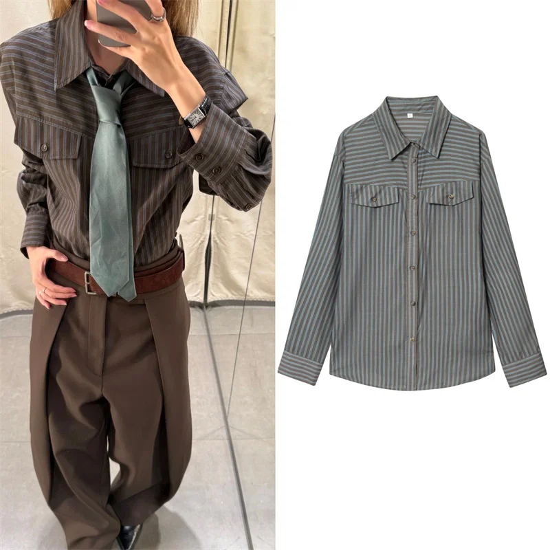 

Women's Shirt 202-Year Autumn New Style Striped Long-Sleeve Simple Loose Fit Poplin Shirt Boyfriend Style Fashionable