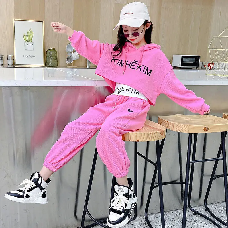 For 6 8 9 10 12 Years Teenage Girls Sports Clothes Girls Spring Summer 3PCS Casual Fashion Korean Style Hoodie+Jogging Pants