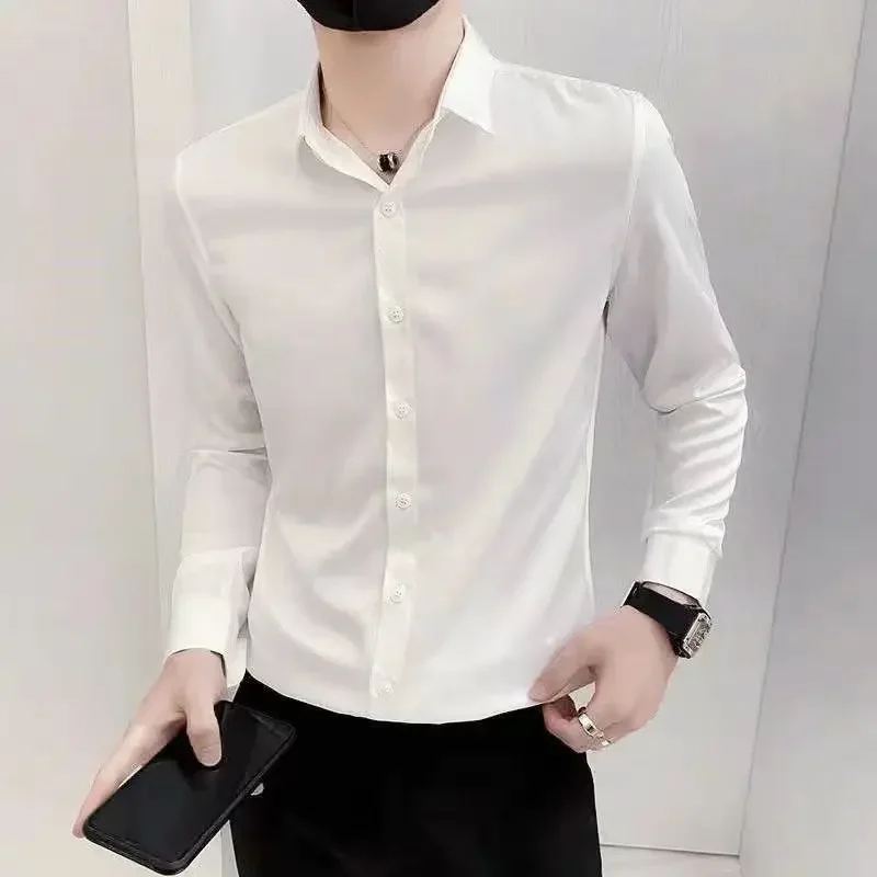 Man Shirt White Plain Business Social S Aesthetic Shirts For Men Cheap Things With Korean Style Summer Elegant Cool Asia New In