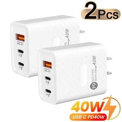 2PCS Fast Charging USB Type C Charger US Plug PD QC3.0 Quick Charge Wall For Phone Adapter For iPhone Xiaomi Huawei Samsung