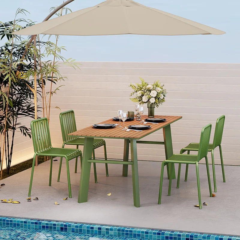 Outdoor dining table and chair combination plastic wood waterproof sunscreen wrought iron open-air negotiation table