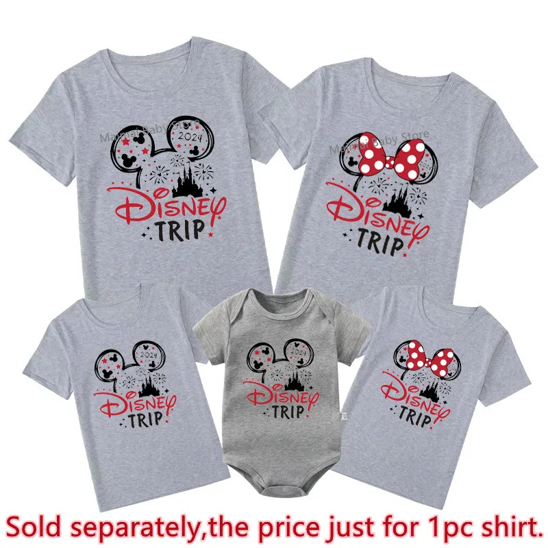 Disney-Família Camisas Combinadas, Mickey Minnie Mouse, Papai, Mamãe, Irmão, Filho, Crianças Camiseta, Macacão de bebê, Roupa de algodão, Viagem,