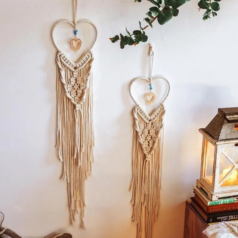 G92C Metal Floral Hoops Heart Wreath MacRame Rings Catcher ensueño MacRame Artesanía colgantes para boda