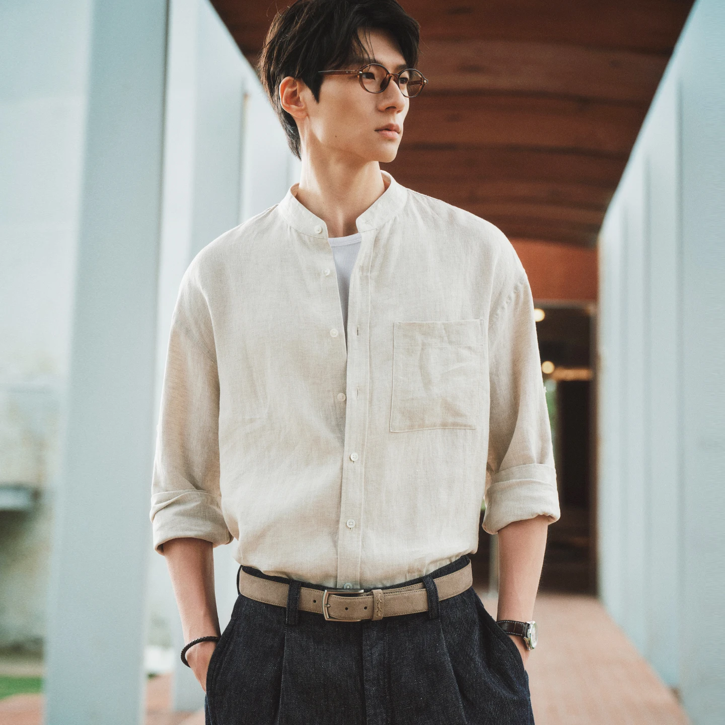 Stand-up Collar 100% Pure Linen Long-sleeved Shirt Men's Summer New Chinese Breathable Jacket