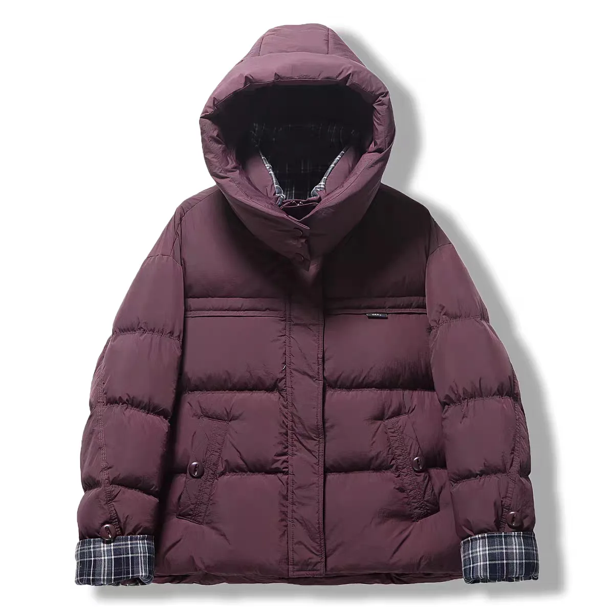 2025 Winter New Women's Down Jacket Commuter Hooded Loose Splicing Checkered Jacket