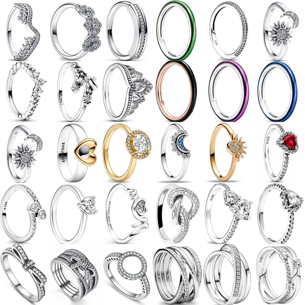 

Original 925 Sterling Silver Women Finger Rings for Women Silver Love Heart Rhomboid Zirconia Stone Moon Star Luxury Jewelry