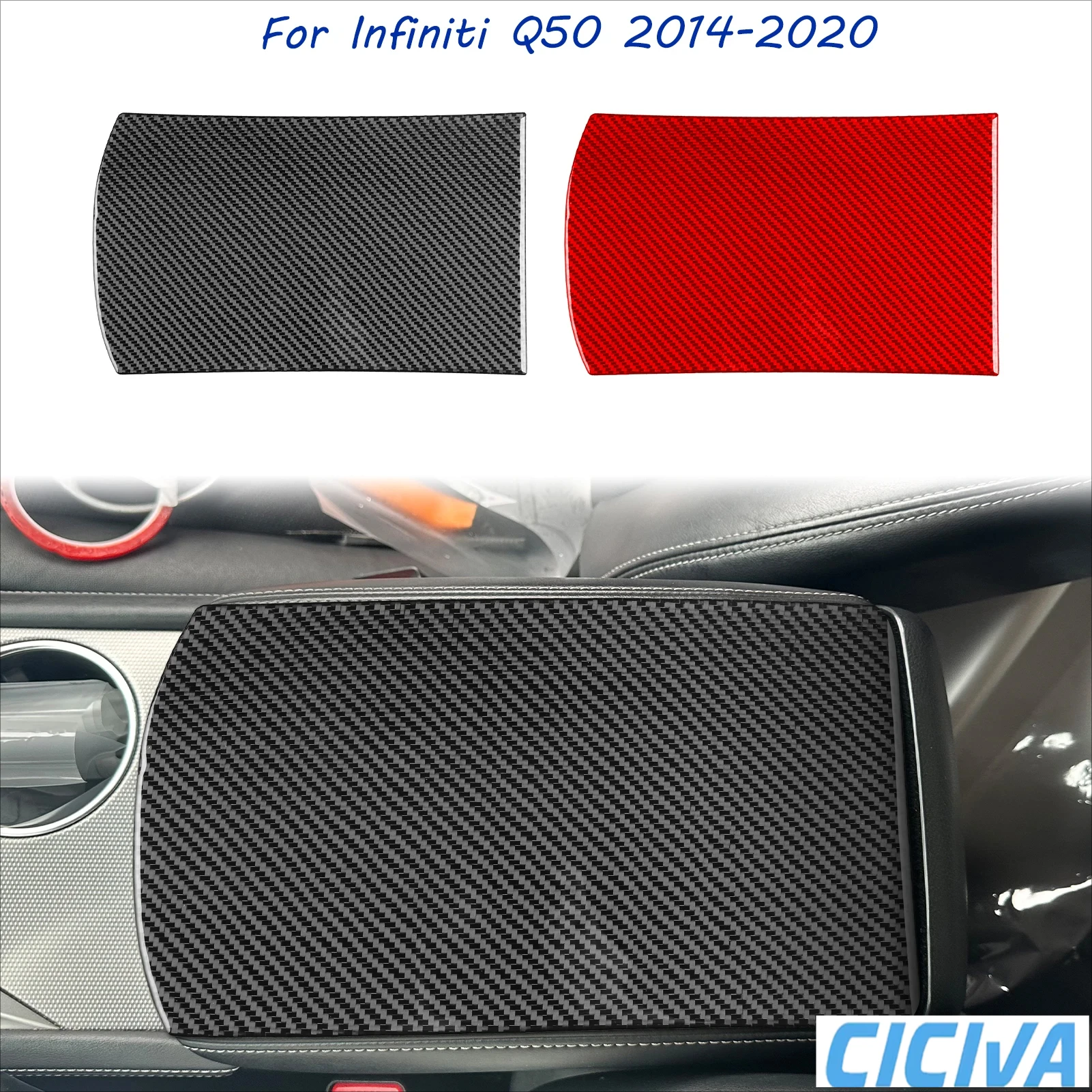 

For Infiniti Q50 2014-2020 Soft Carbon Fiber Center Console Armrest Storage Panel Car Decoration Interior Accessories Stickers