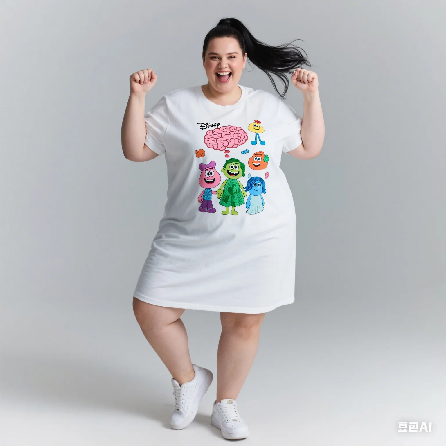 2025 Vestido de manga corta de talla grande para mujer con licencia de Disney Moda Estilo casual Diseños impresos de personajes de dibujos animados