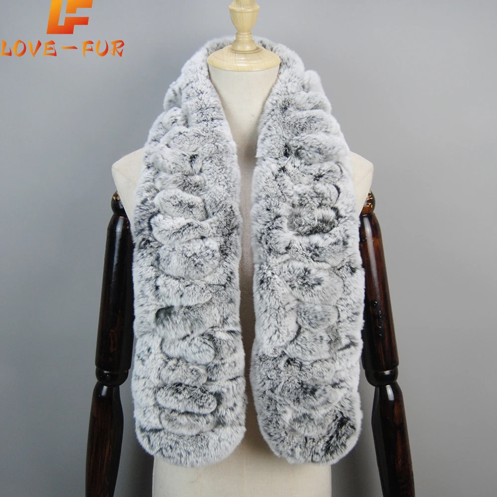 

2024 Lady Fashion Knitted Warm Soft Winter 100% Natural Real Rex Rabbit Fur Muffler New Arrivals Women Real Rex Rabbit Fur Scarf