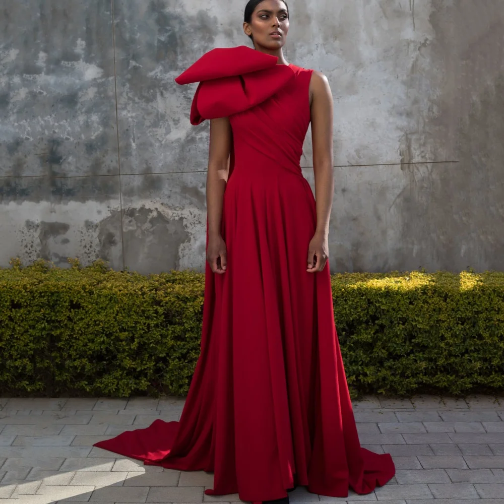 

Elegant Customized Prom Dresses A Line Bow Party Gowns Simple Tank Evening Dress Red New Arrival Vestido De Novia
