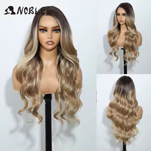 Noble 13x4 Lace Front Wig Synthetic 28 inch Long wavy ombre blonde Wigs For Women Ombre Lace Front Wig Synthetic Lace Front Wig - Image 18