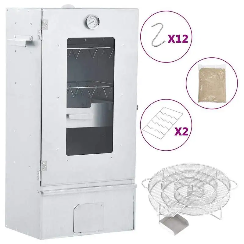 Räucherofen mit Kaltrauchgenerator aus verzinktem Stahl, vertikaler Räucherschrank für Fleisch, Fisch, Käse, Wurst und Schinken, Smoker für Garten, Terrasse, Outdoor-Küche, BBQ-Grillstation,