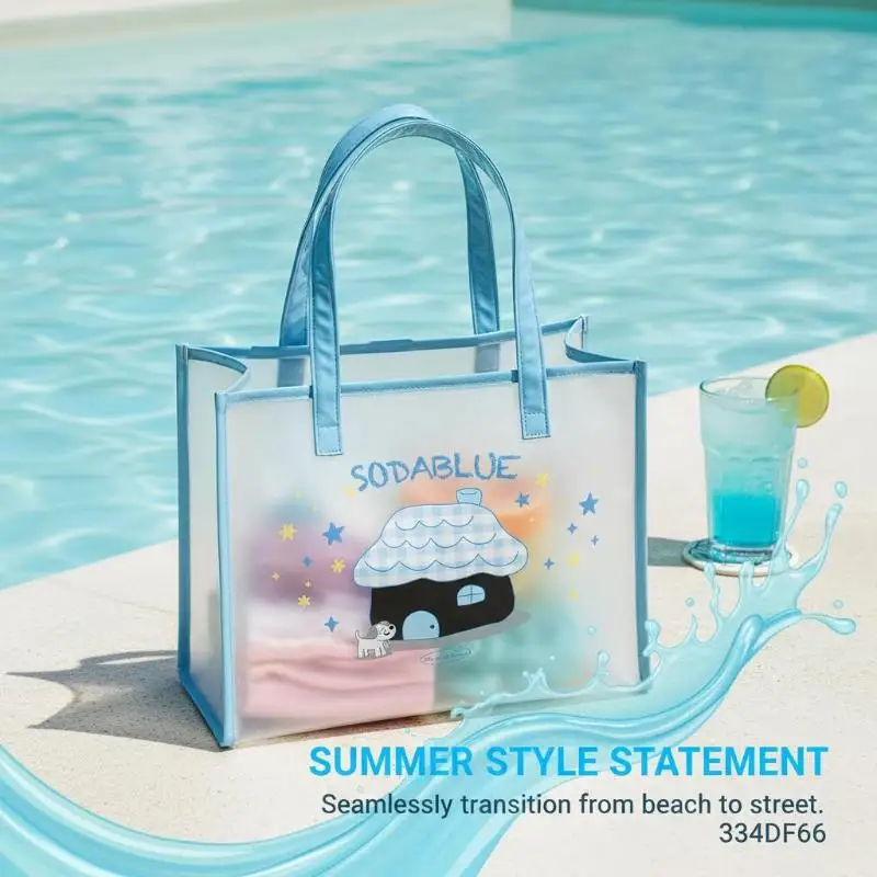 

Blue Printed Handbag Summer Travel Bag Casual Portable Tote Lightweight Shopper Bag for Women Vacation Accessory
