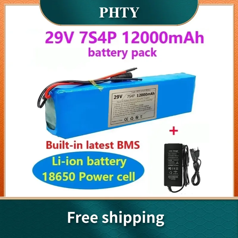 

29V 12Ah 18650 Lithium Ion Battery Pack 7S4P 29V Electric Bicycle Motor/scooter Rechargeable Battery with 15A BMS +29.4V Charger