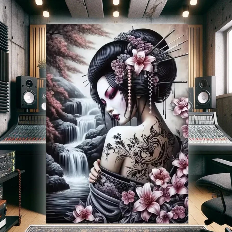 

Элегантный набор для алмазной вышивки: Японская женщина с татуировкой, водопад, мозаика, DIY, полная квадратная/круглая алмазная вышивка, рукоделие