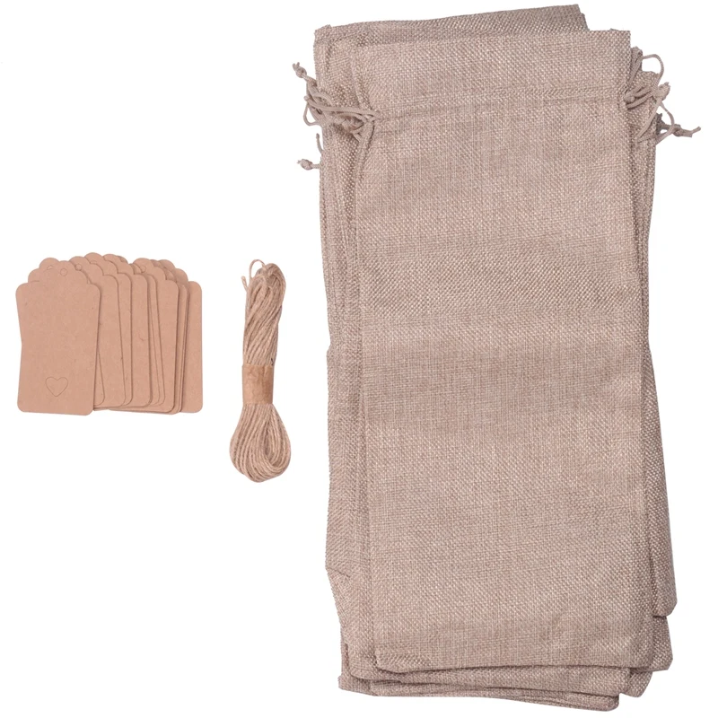 12 Pieces Burlap Wine Bags Jute Wine Bottle Bags With Drawstrings Reusable Wine Gift Bags With Tags For Party Blind Tasting Birt