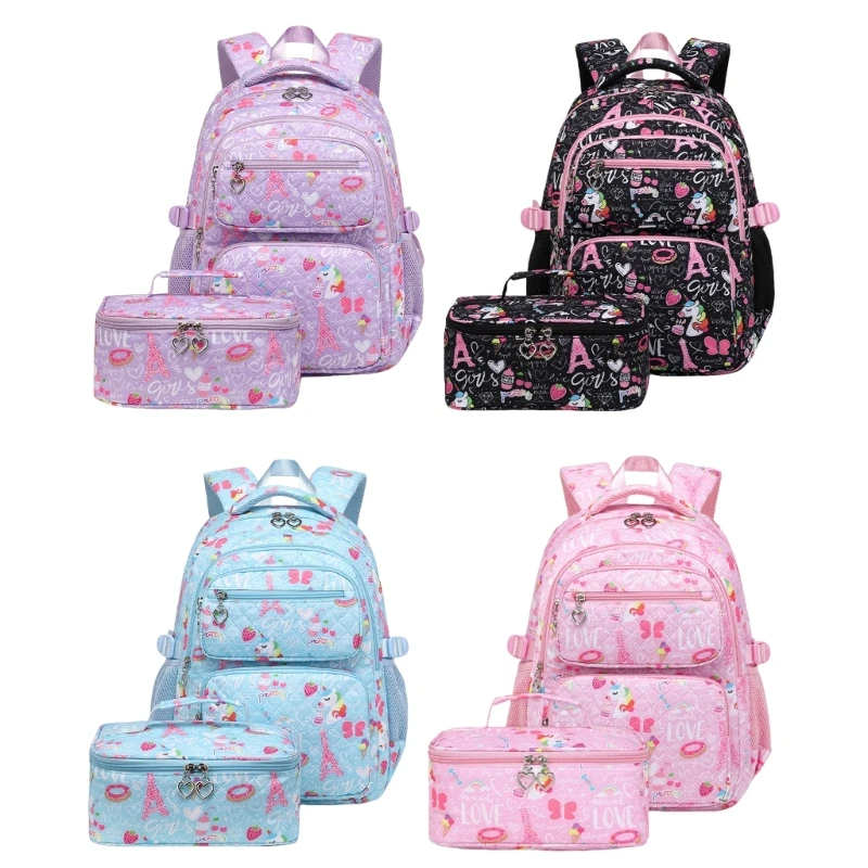 E74b 2 peças mochila capacidade com conjunto lancheira funcional bolsa escolar escolar primária casual mochilas