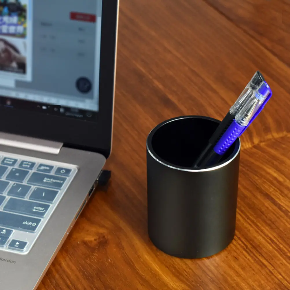 Aluminium Alloy Pencil Holder Black Wear Resistant Desktop Pen Container Organizer for Office Home School Multipurpose Brush Pot