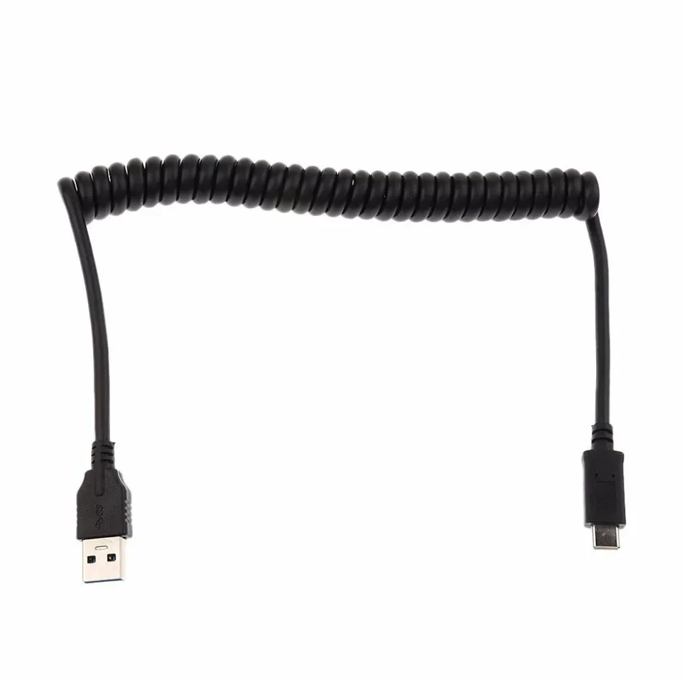 Cabo espiral para celular e tablet, linha de dados USB 3.0, macho para tipo C macho, 3A carregamento e sincronização de dados, mola enrolada