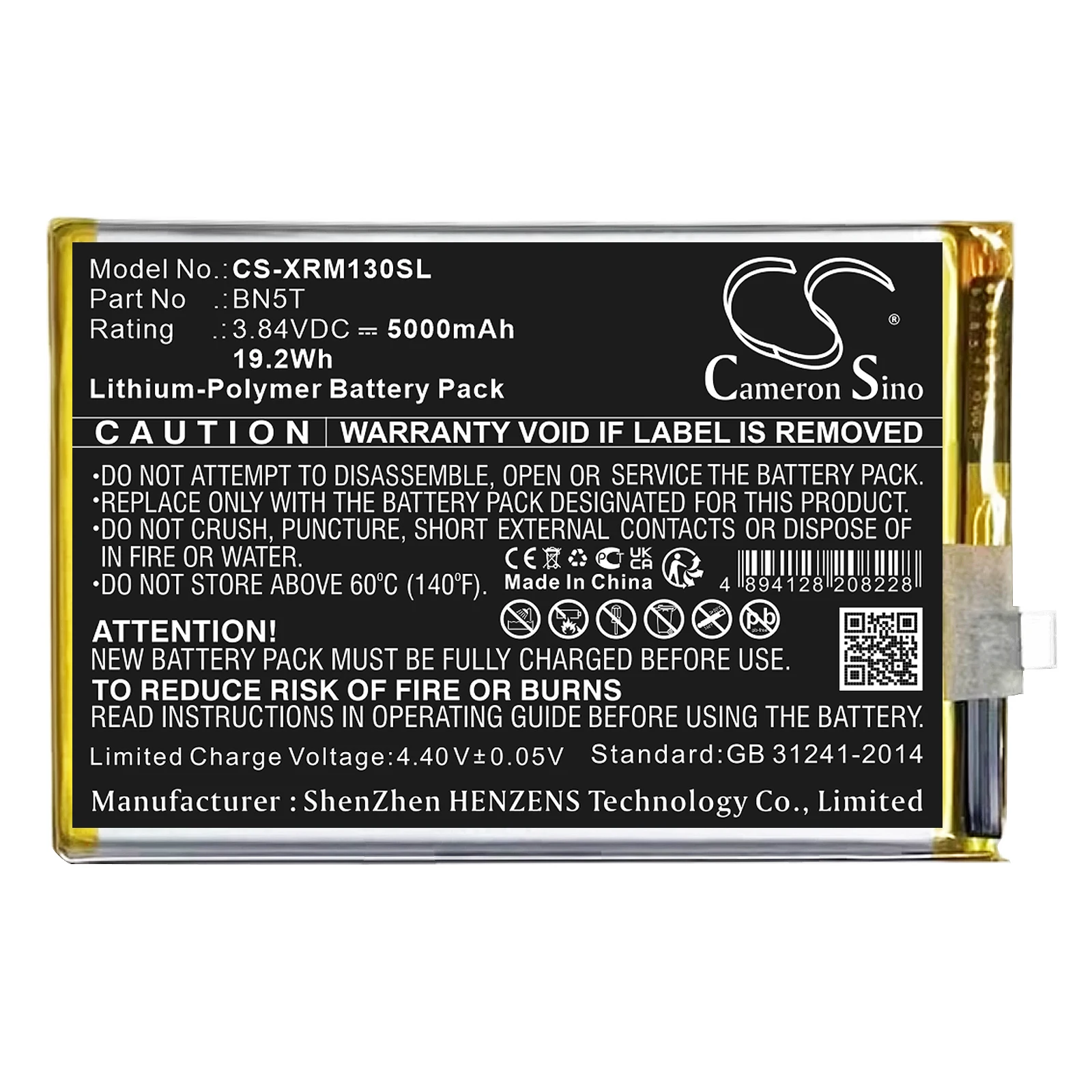 

5000mAh 3.84V 19.2Wh Mobile, SmartPhone Li-Polymer Battery for Redmi BN5T Redmi 13