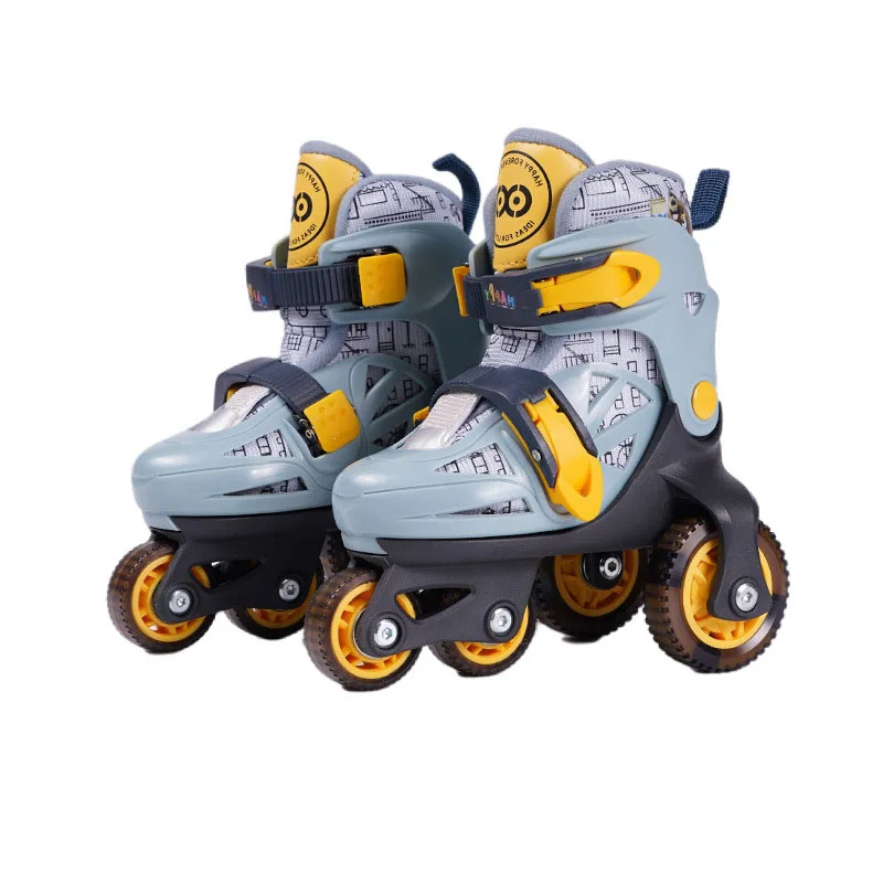 Double Line Roller Skates For Kids Adjustable 4-wheel Skating Shoes Professional PU Flashing Wheel Children Sneakers