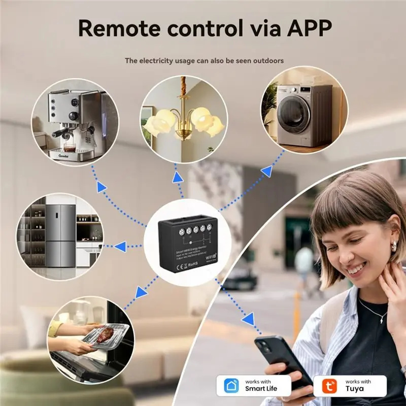 ABSQ-Tuya Wifi 6 Power Meter On/Off Switch 16A Smart Power Monitoring Real-Time Power Consumption Over-Battery Warning