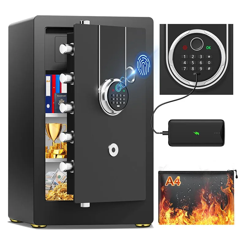 XBT-Biometric Security Digital Money Safe Box Fingerprint Password Lock Cold Rolled Steel Black Home Hotel Executive Safe