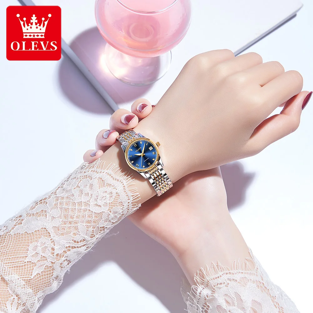 OLEVS-reloj mecánico de acero inoxidable para hombre y mujer, cronógrafo Original, automático, luminoso, resistente al agua, para pareja