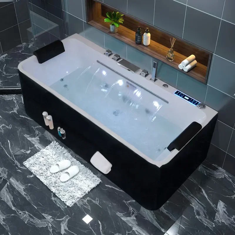 

z Wholesale acrylic whirlpool freestanding bathtubs square waterfall massage hot tubs with pillow