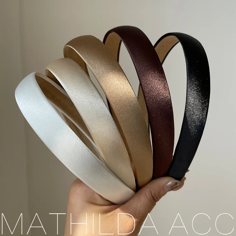 

French style fine edge hairband with fashionable and Satin Silk Farbic Hair Bands Solid color retro gentle silk headband